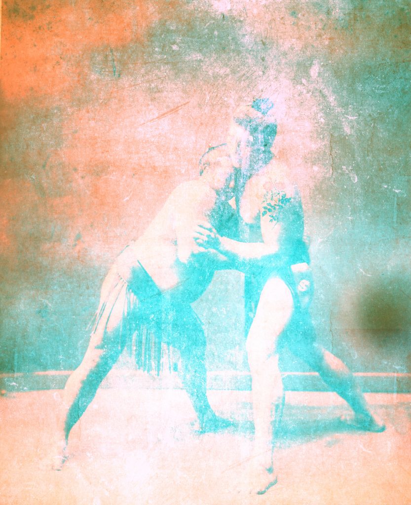 Image retouché de 2 sumos avec un effet de givre et de chaleur sur les bords de cadre